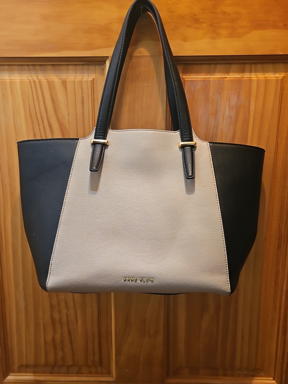 Anne Klein Black and Cream Colorblock Tote